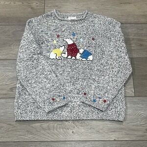 Christopher & Banks Polar Bear Sweater Large Embroidered Holiday Christmas Knit
